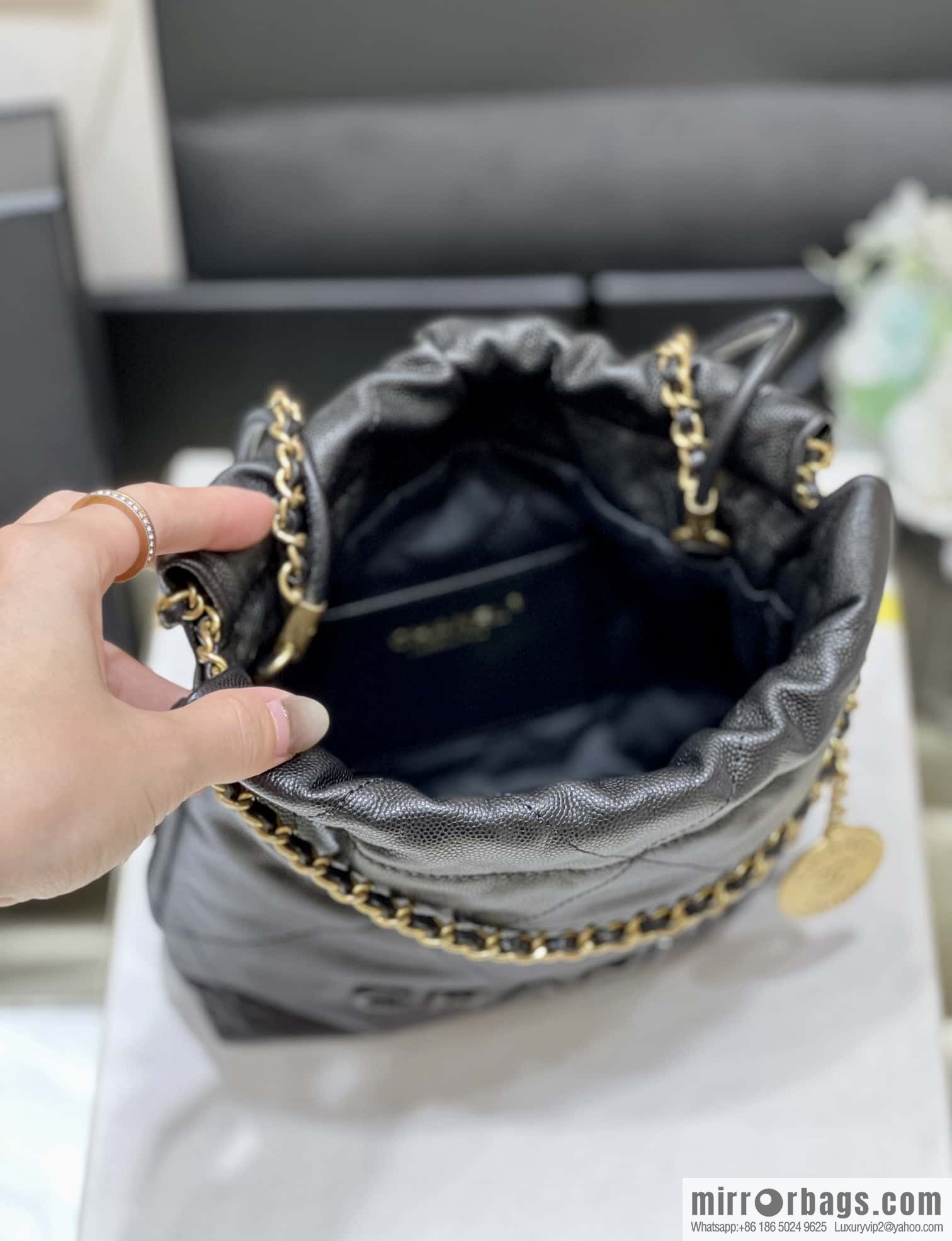 CHANEL black caviar leather with gun color hardware 23k garbage bag MiniAS3980