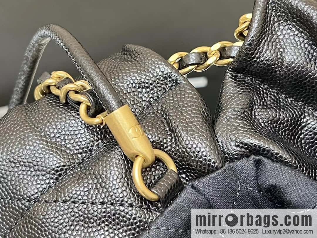 CHANEL black caviar leather with gun color hardware 23k garbage bag MiniAS3980