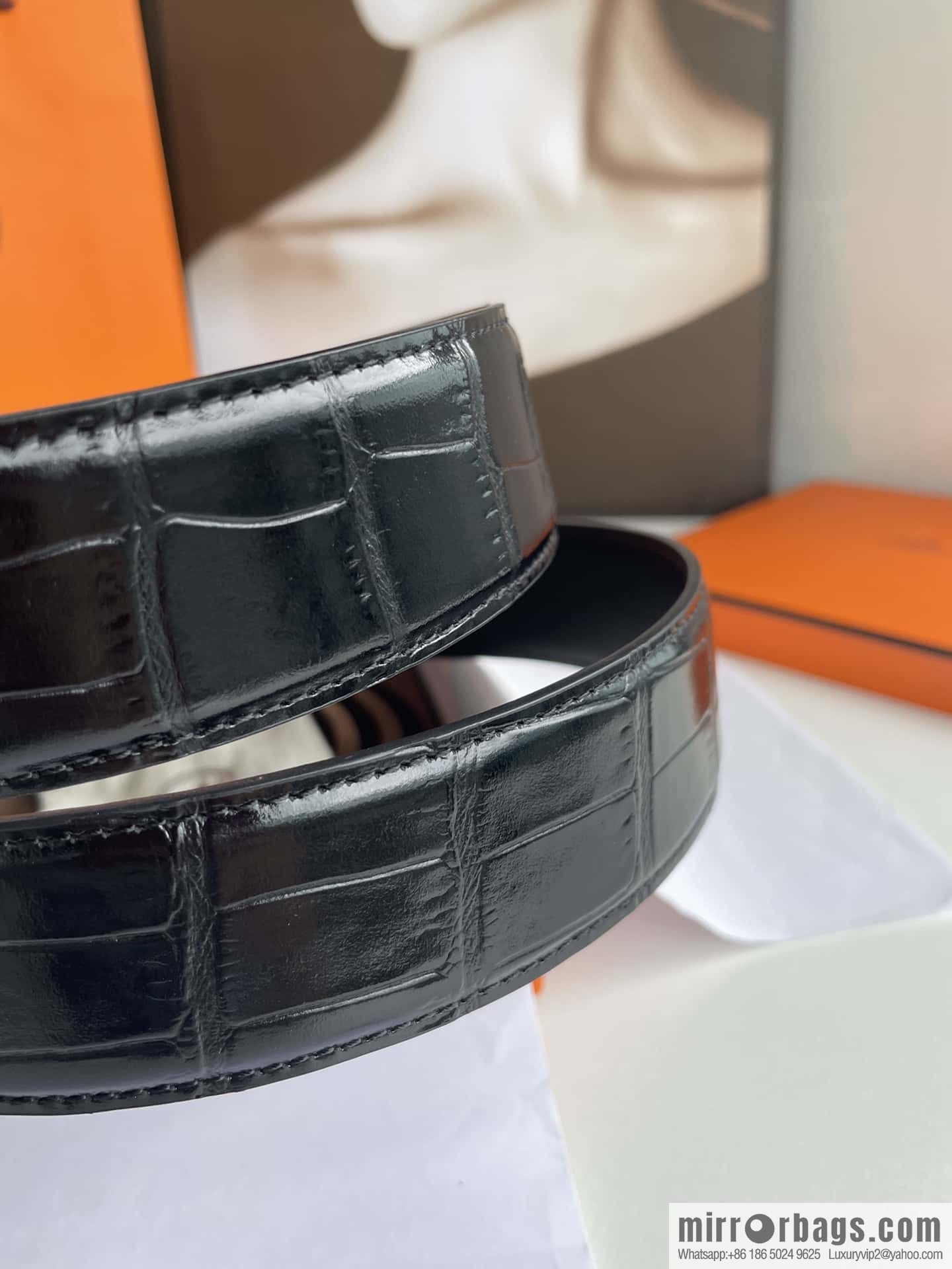 Hermès - Fareest belt buckle & imported cowhide pressed crocodile leather belt 38cm