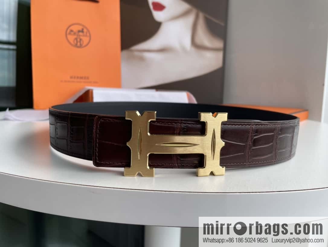 Hermès - Fareest belt buckle & imported cowhide pressed crocodile leather belt 38cm