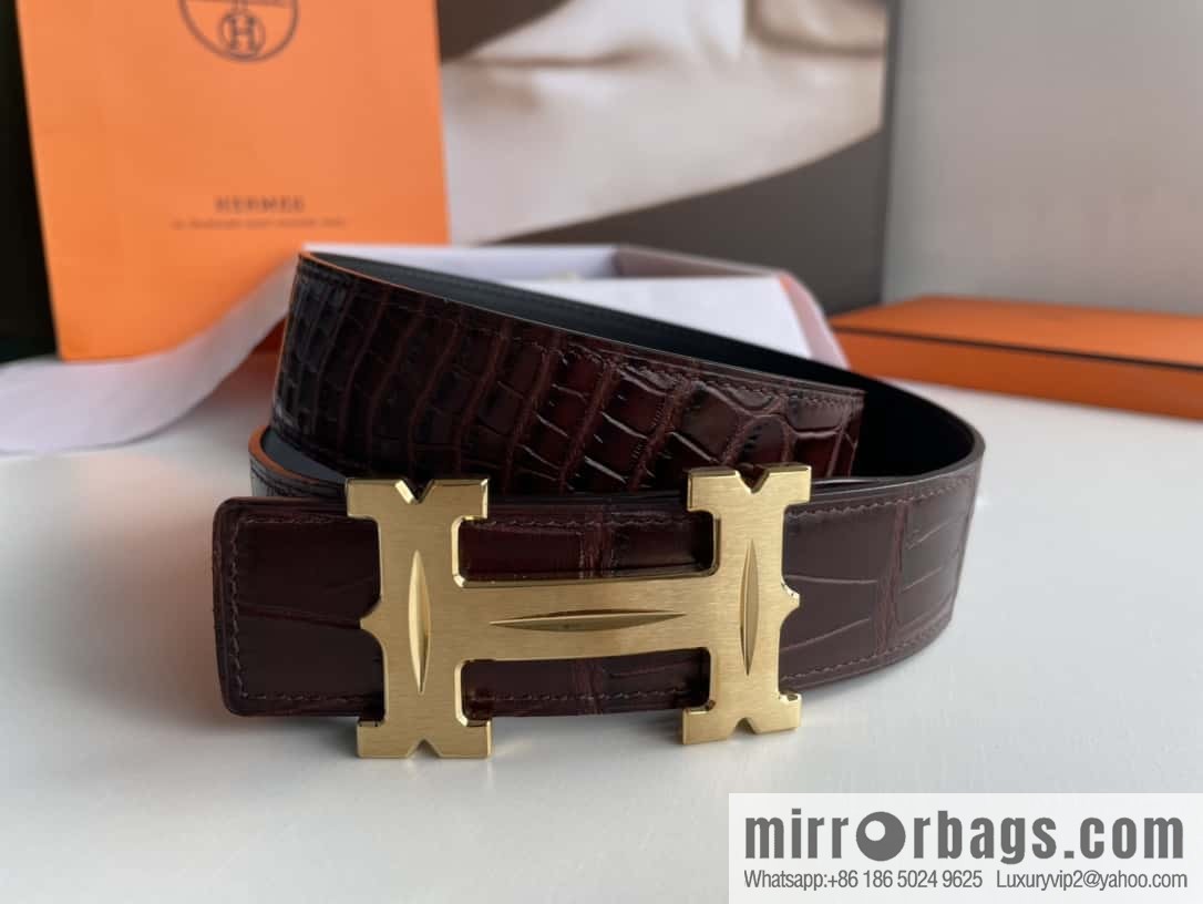 Hermès - Fareest belt buckle & imported cowhide pressed crocodile leather belt 38cm