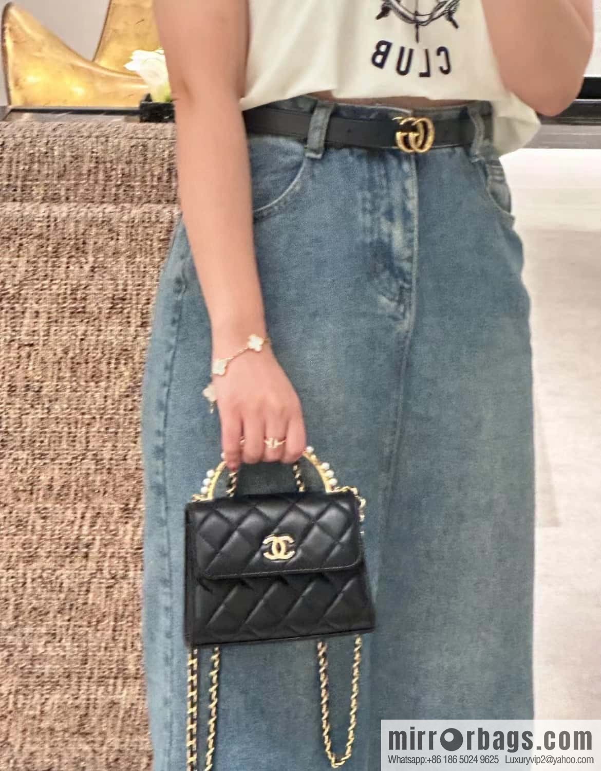 CHANEL B new autumn and winter, pearl Kelly handle chain bag AP3513