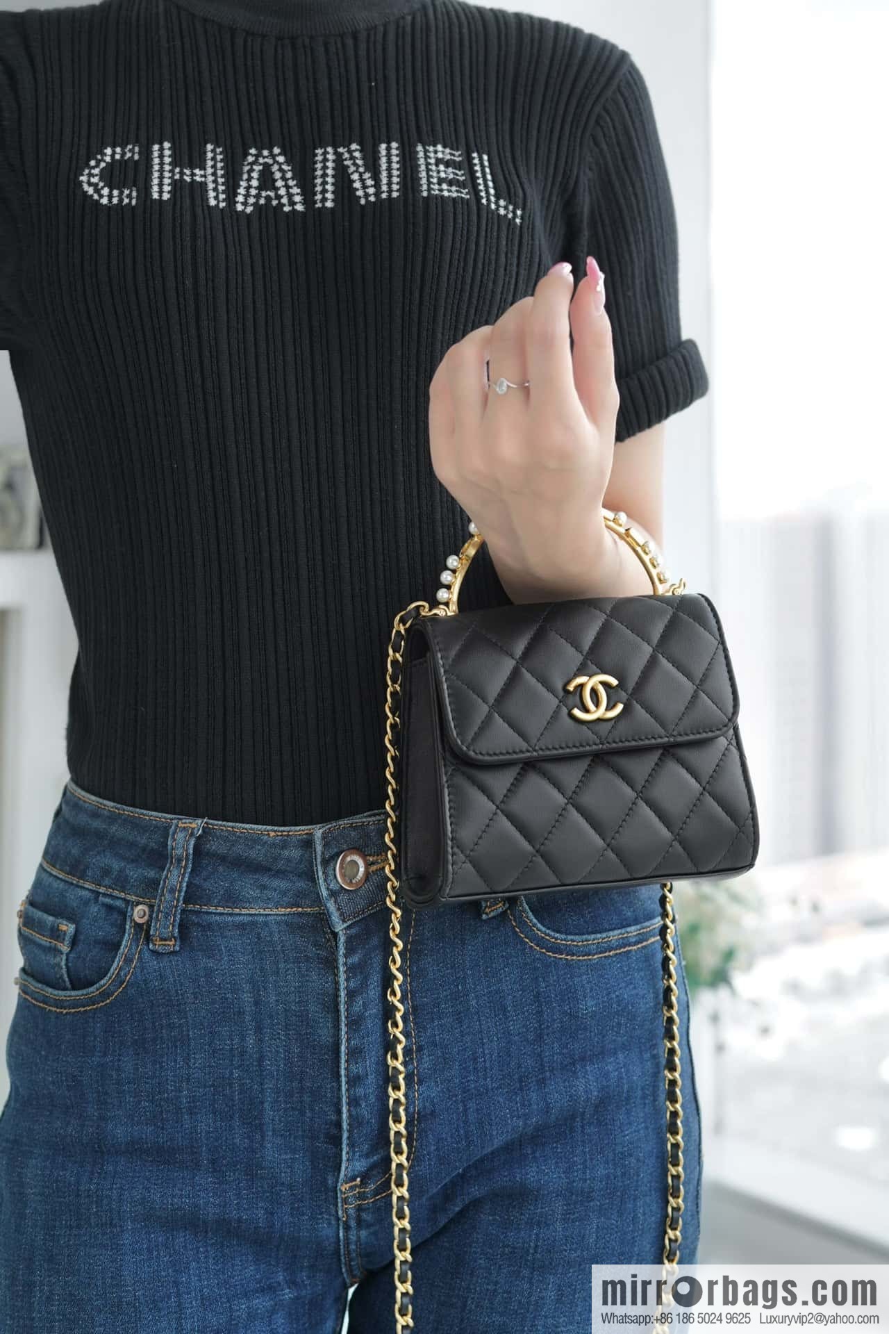 CHANEL B new autumn and winter, pearl Kelly handle chain bag AP3513
