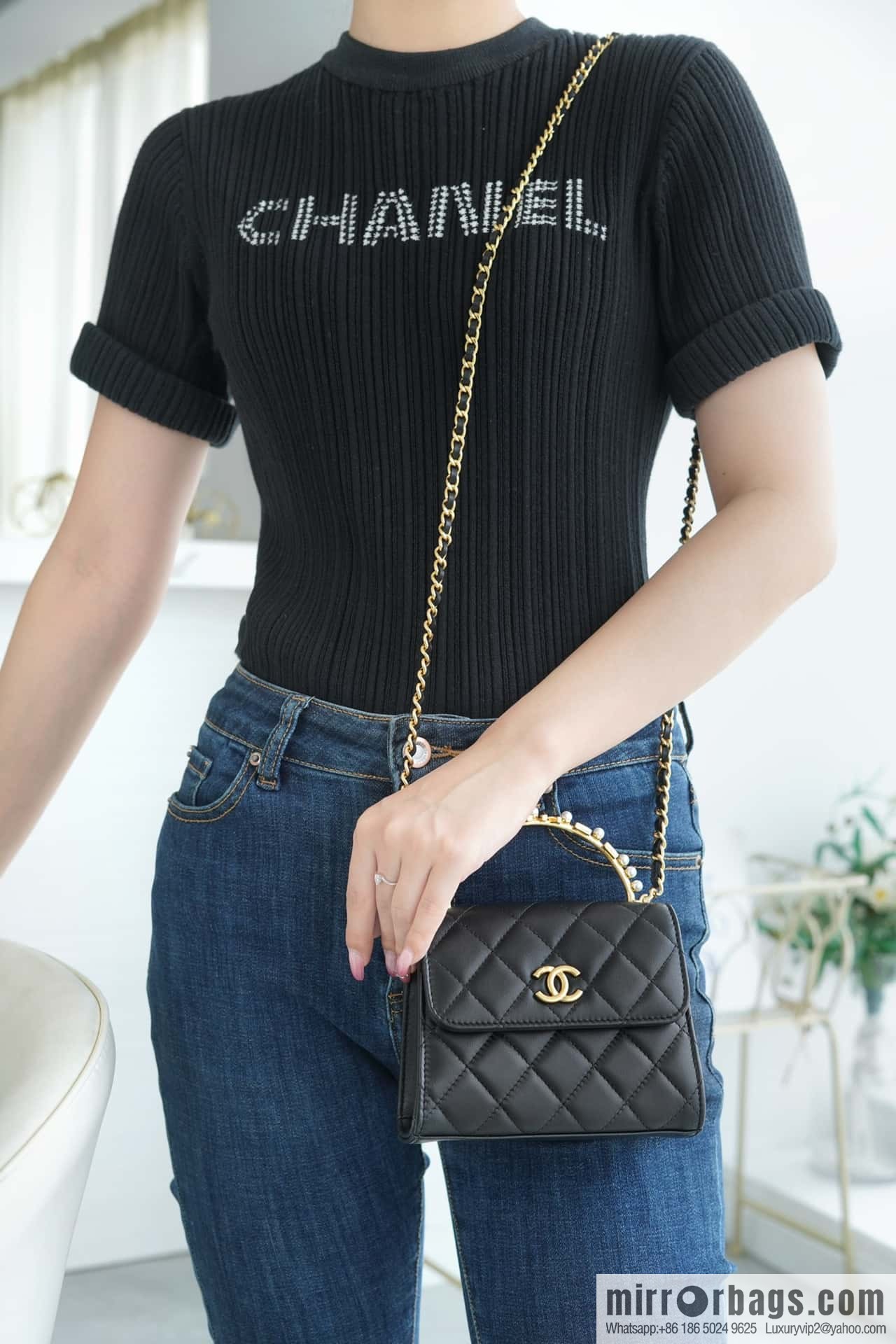 CHANEL B new autumn and winter, pearl Kelly handle chain bag AP3513