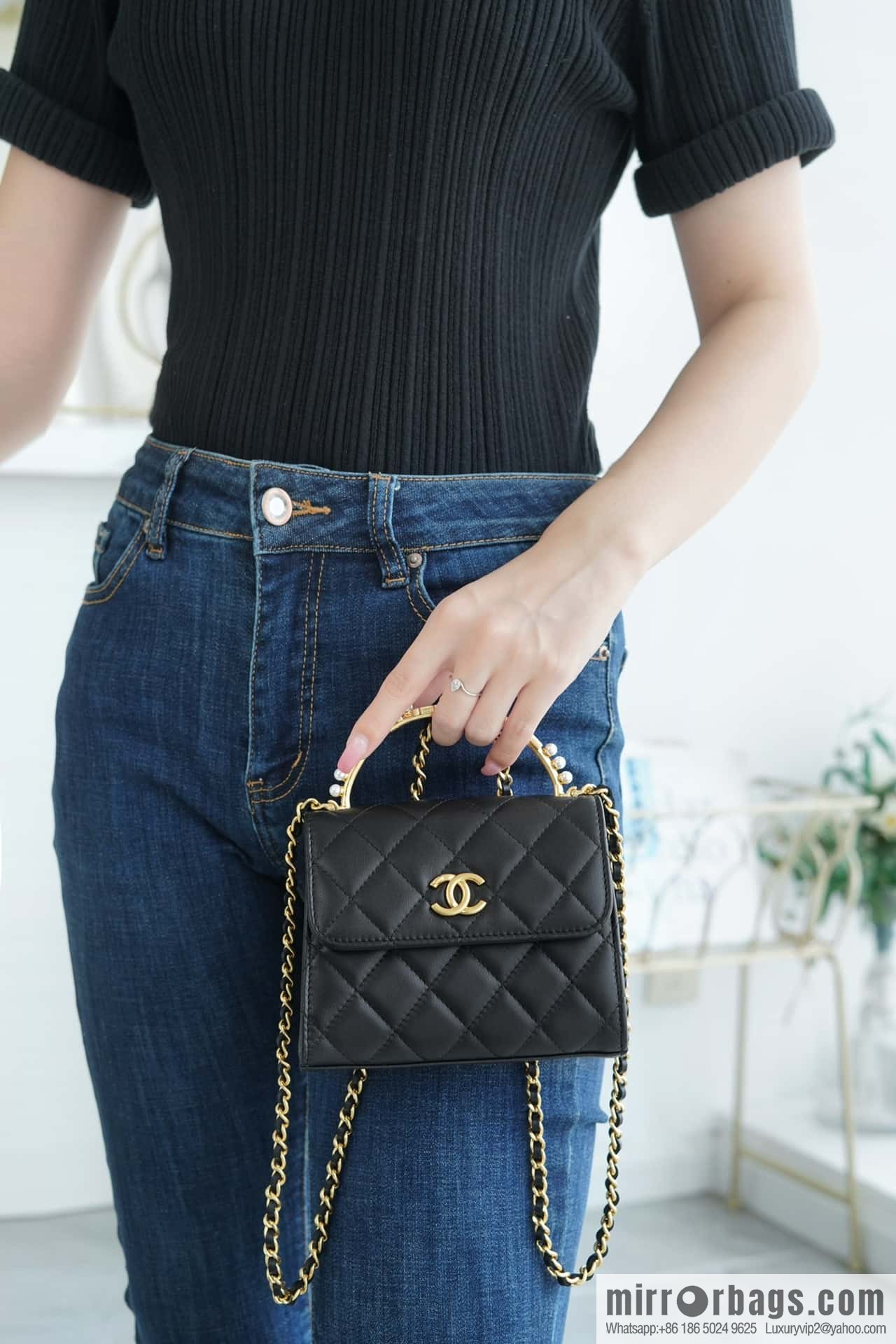 CHANEL B new autumn and winter, pearl Kelly handle chain bag AP3513