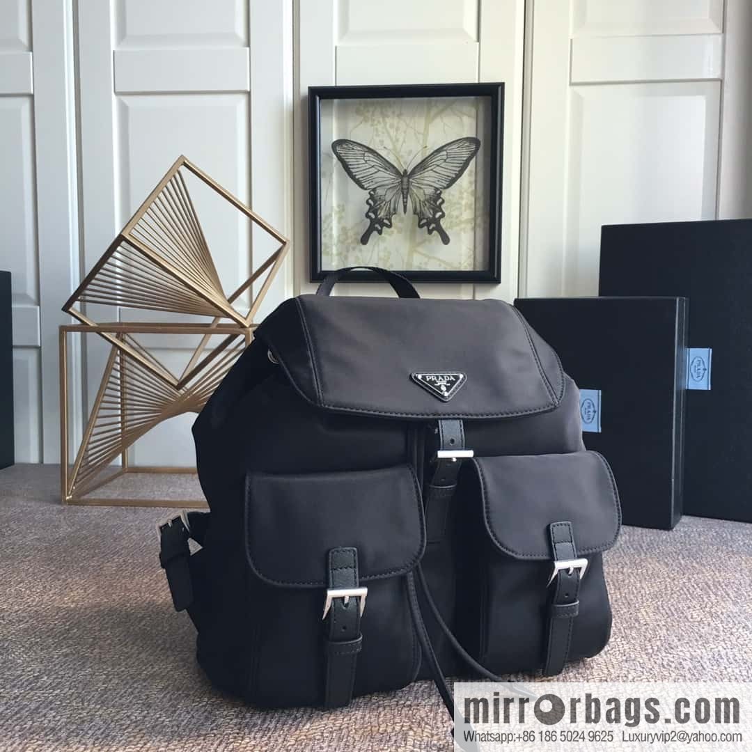 PRADA imported parachute fabric + cross pattern leather backpack 2811