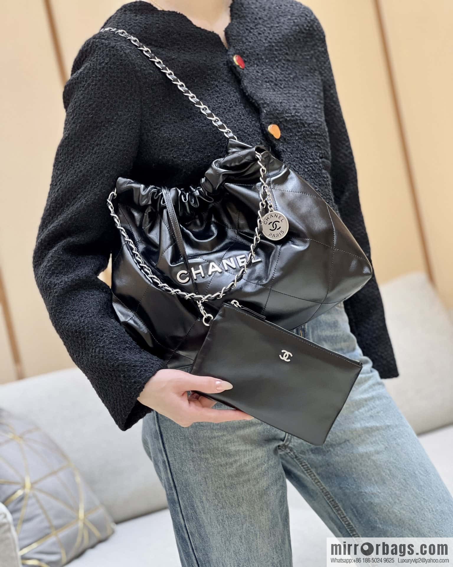 CHANEL 24C early spring vacation series 22 horizontal garbage bag AS4486 silver metal