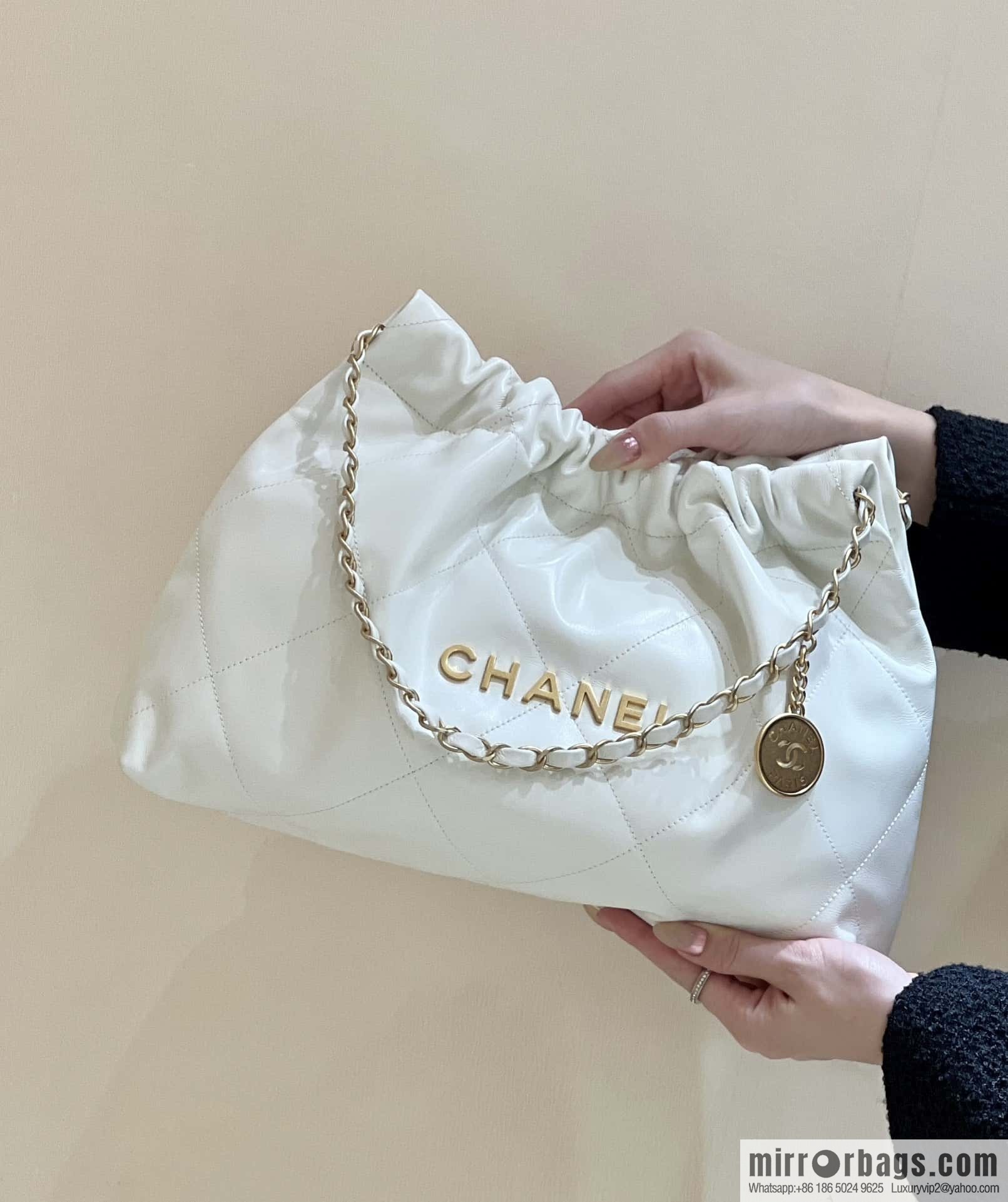 CHANEL 24C early spring vacation series 22 horizontal garbage bag AS4486 white/gold metal