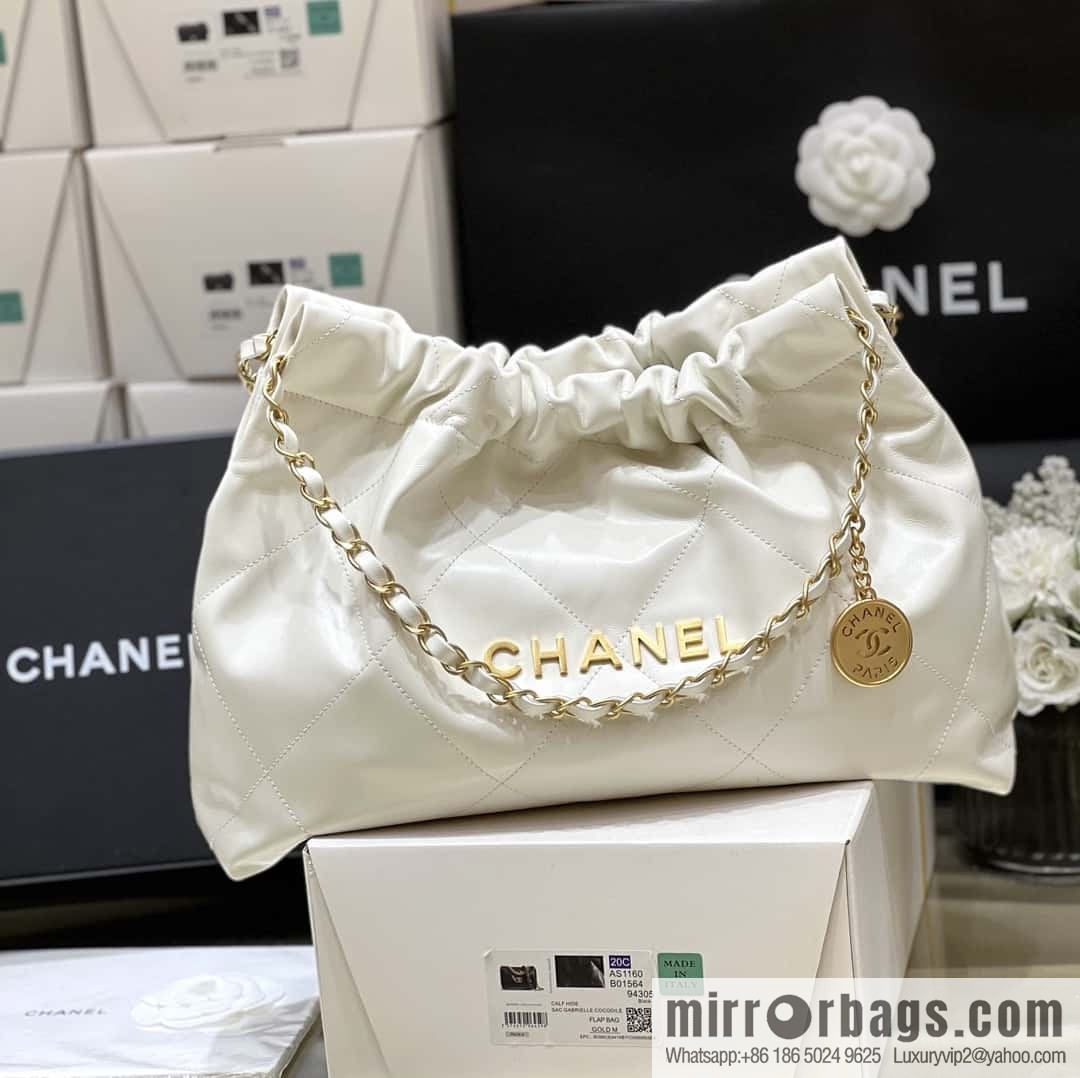 CHANEL 24C early spring vacation series 22 horizontal garbage bag AS4486 white/gold metal