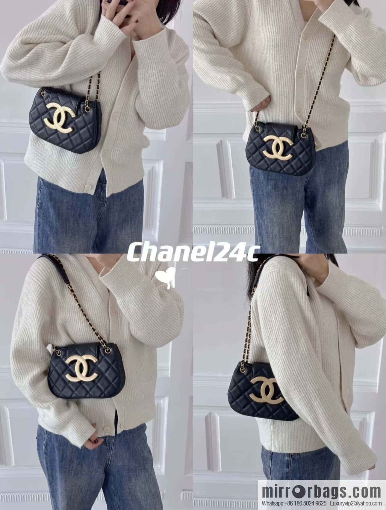 CHANEL 24C early spring vacation series, big double C Vintage messenger bag AS4609 black
