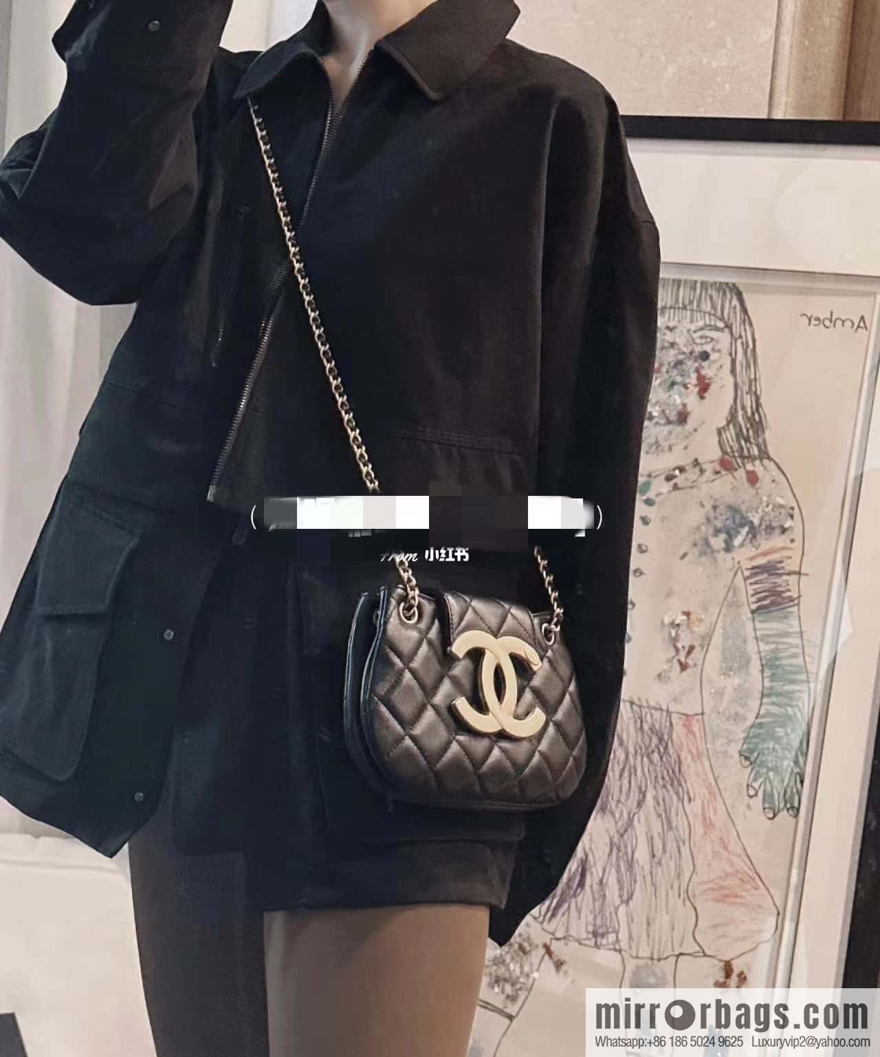 CHANEL 24C early spring vacation series, big double C Vintage messenger bag AS4609 black