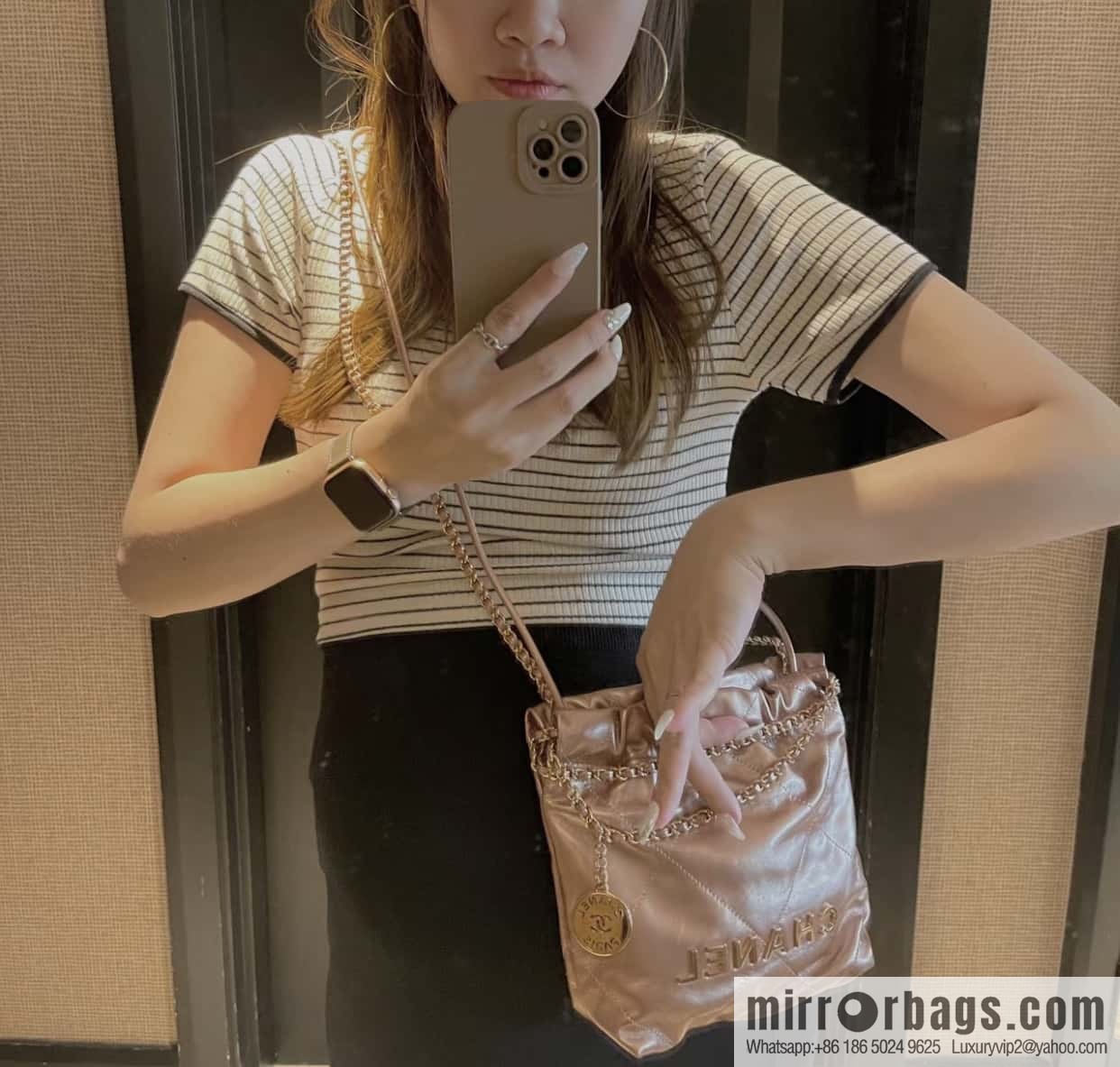 CHANEL 23s spring and summer new 22Mini bag original leather AS3980 rose gold