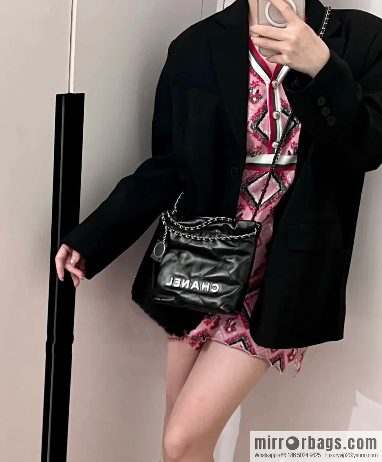 CHANEL 23s spring and summer new 22Mini bag original leather AS3980 black/silver buckle