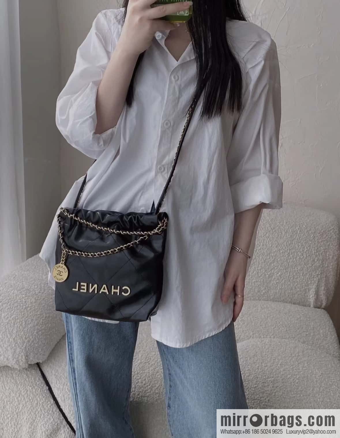 CHANEL 23s spring and summer new 22Mini bag original leather AS3980 black/gold buckle
