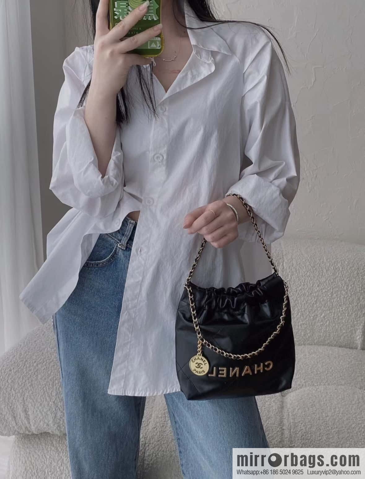 CHANEL 23s spring and summer new 22Mini bag original leather AS3980 black/gold buckle