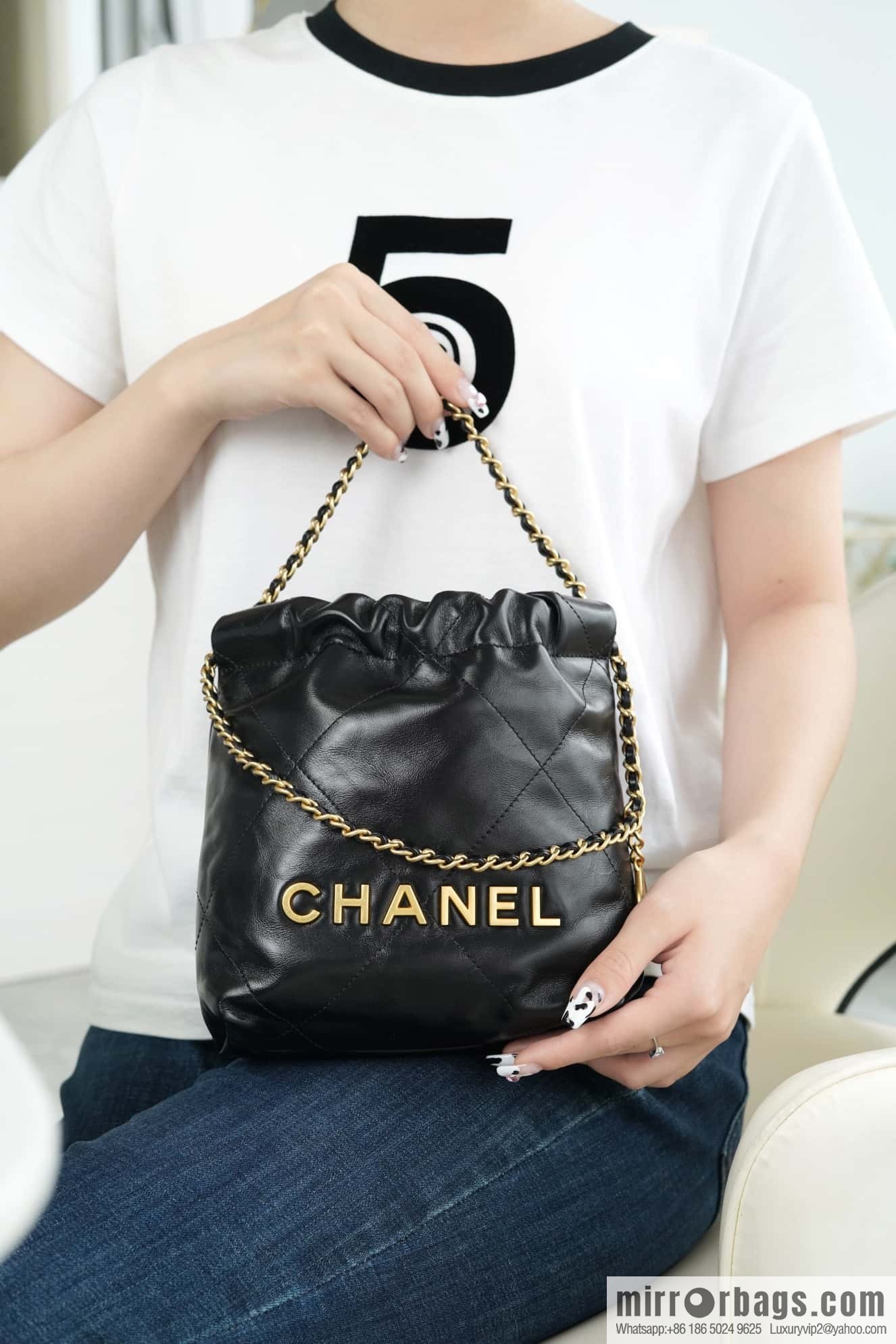 CHANEL 23s spring and summer new 22Mini bag original leather AS3980 black/gold buckle