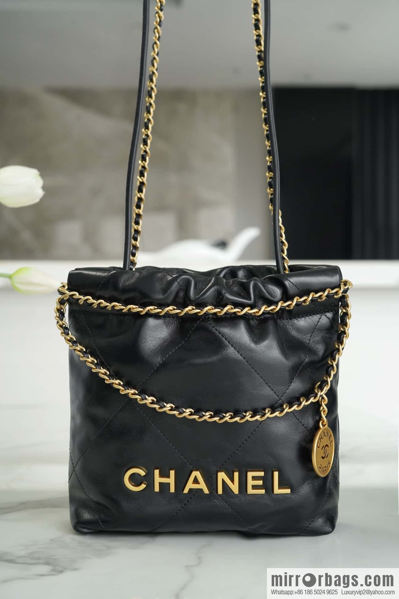 CHANEL 23s spring and summer new 22Mini bag original leather AS3980 black/gold buckle