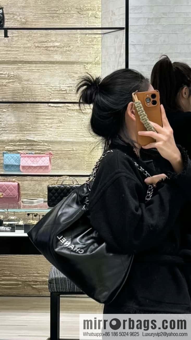 CHANEL 24C horizontal 22 handbag AS4486 black silver buckle
