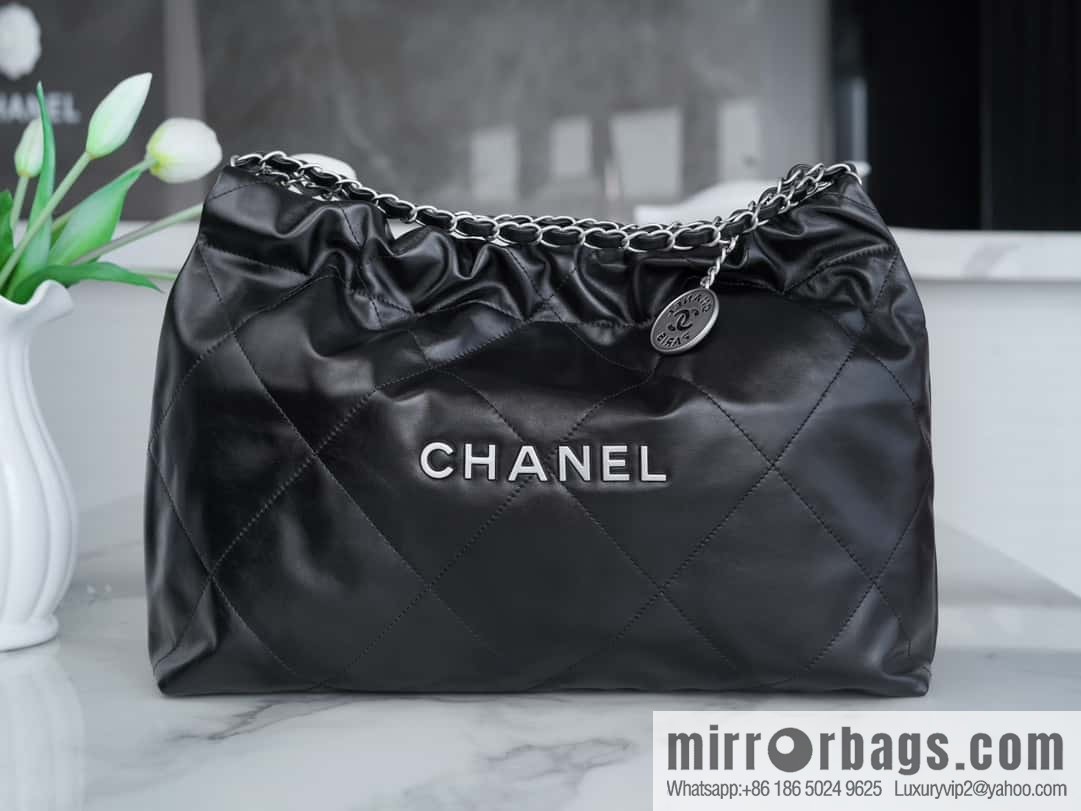 CHANEL 24C horizontal 22 handbag AS4486 black silver buckle