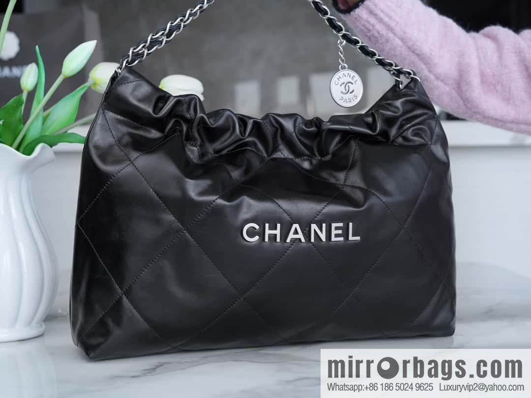 CHANEL 24C horizontal 22 handbag AS4486 black silver buckle