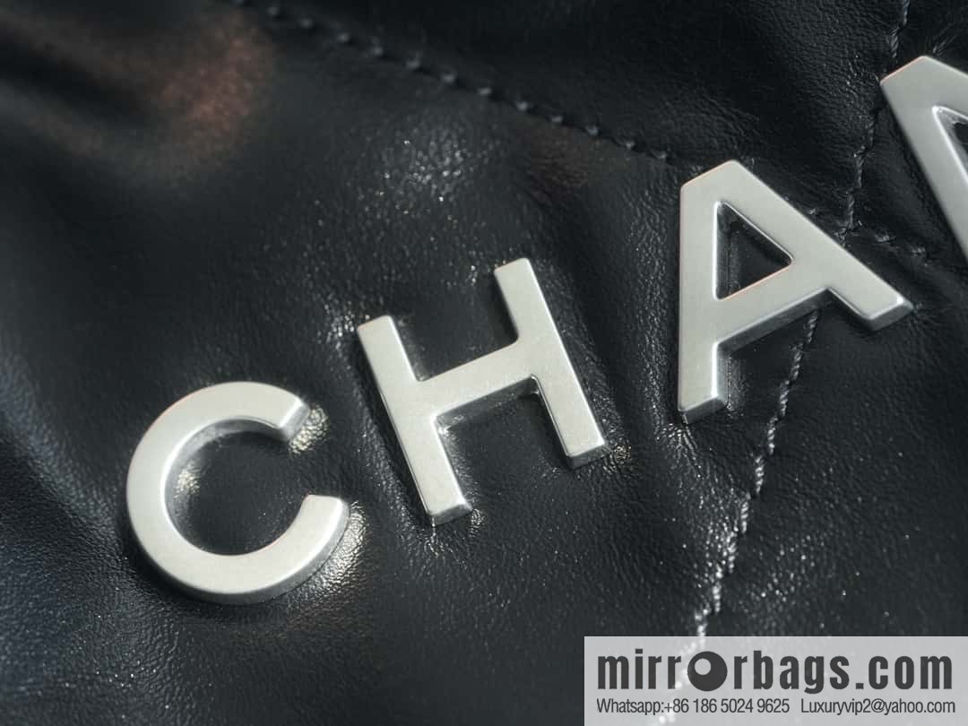 CHANEL 24C horizontal 22 handbag AS4486 black silver buckle