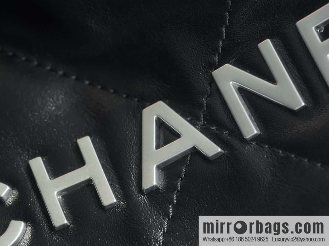 CHANEL 24C horizontal 22 handbag AS4486 black silver buckle