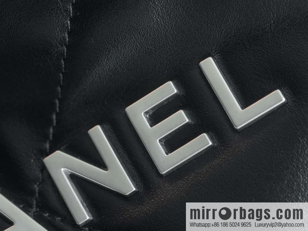 CHANEL 24C horizontal 22 handbag AS4486 black silver buckle