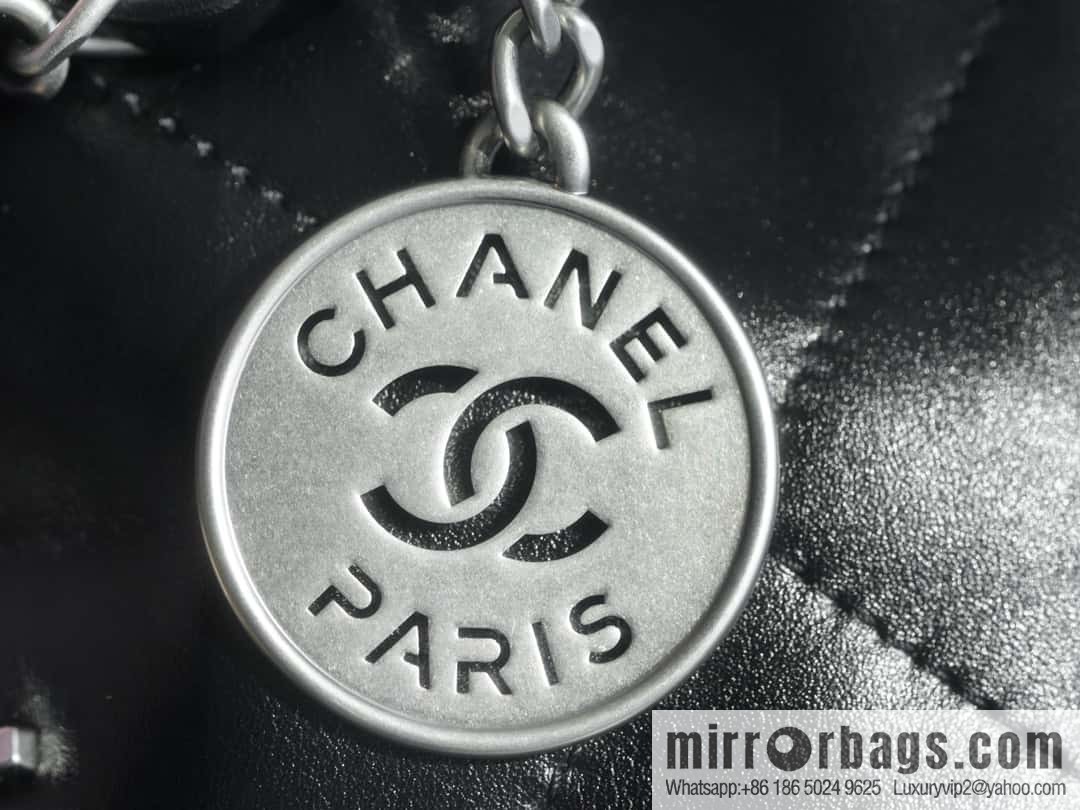 CHANEL 24C horizontal 22 handbag AS4486 black silver buckle