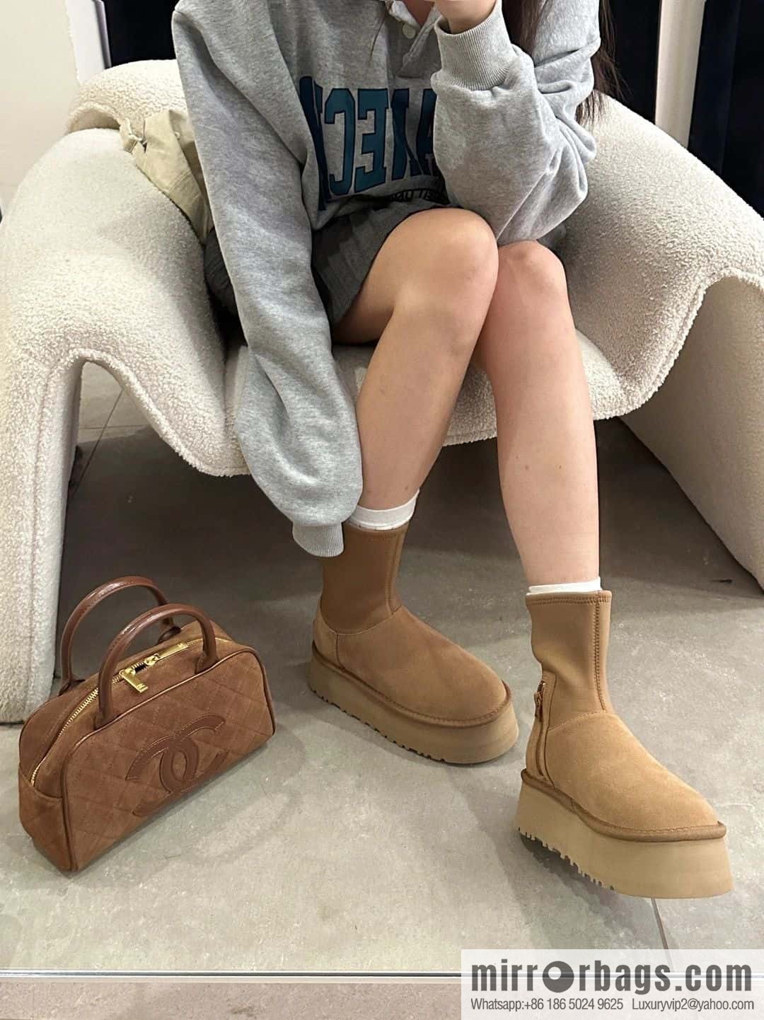 UGG Autumn and winter thick-soled fluffy pencil deep boots