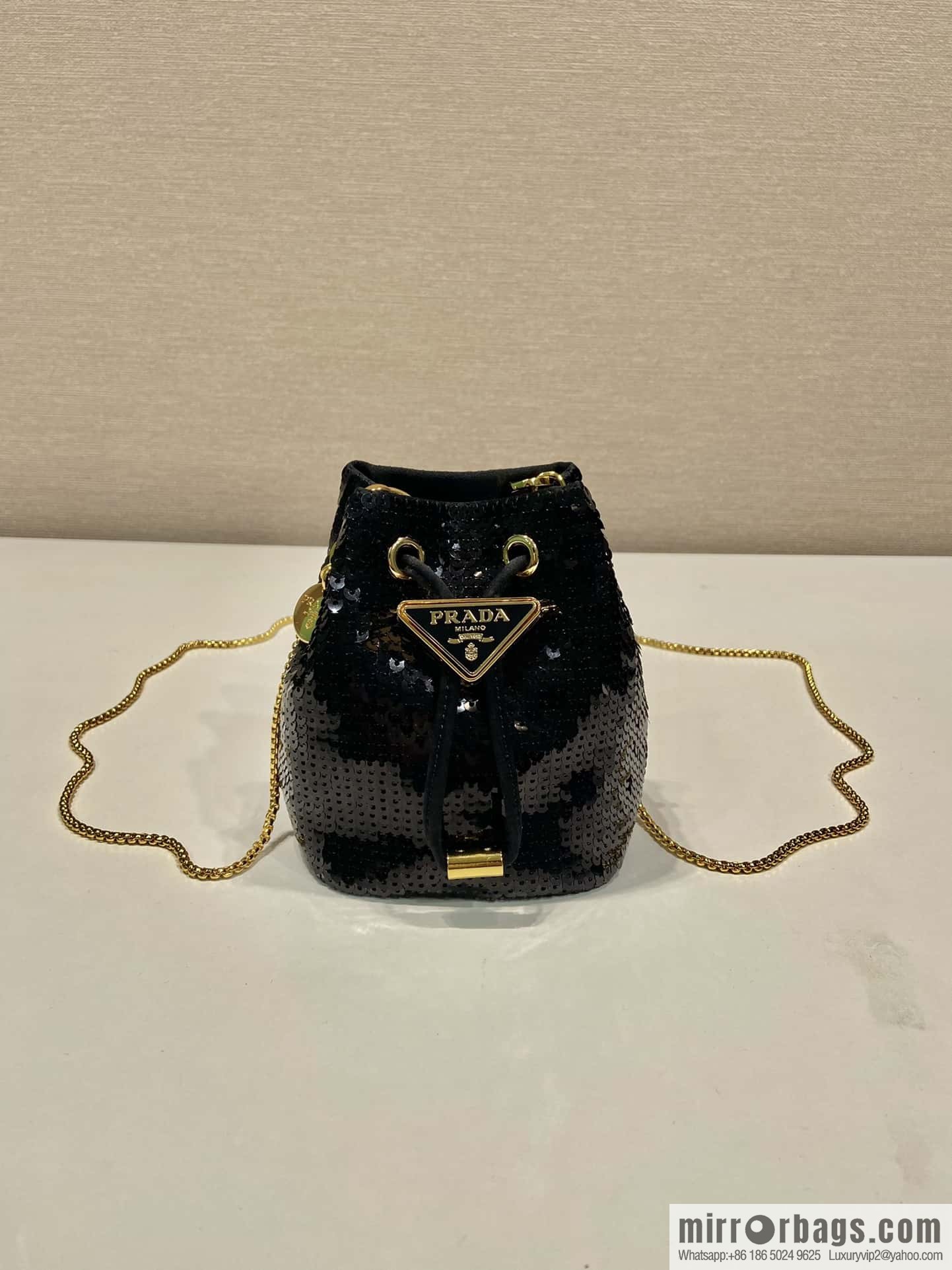 PRADA sequined small bucket 🎉 1NR016 handmade sequins