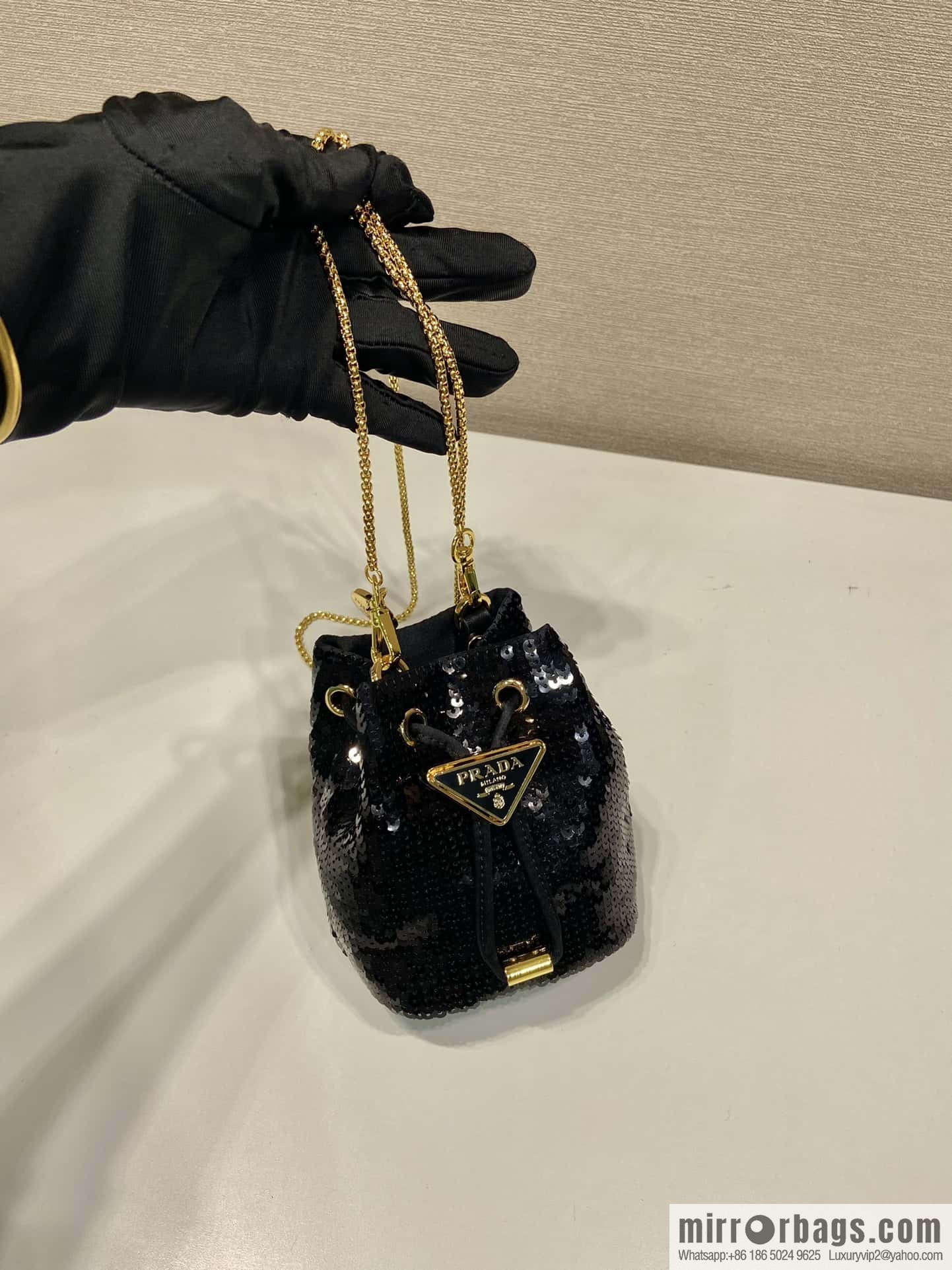 PRADA sequined small bucket 🎉 1NR016 handmade sequins