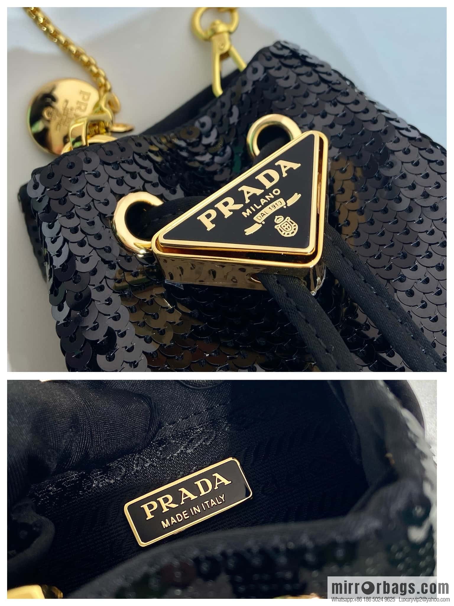 PRADA sequined small bucket 🎉 1NR016 handmade sequins