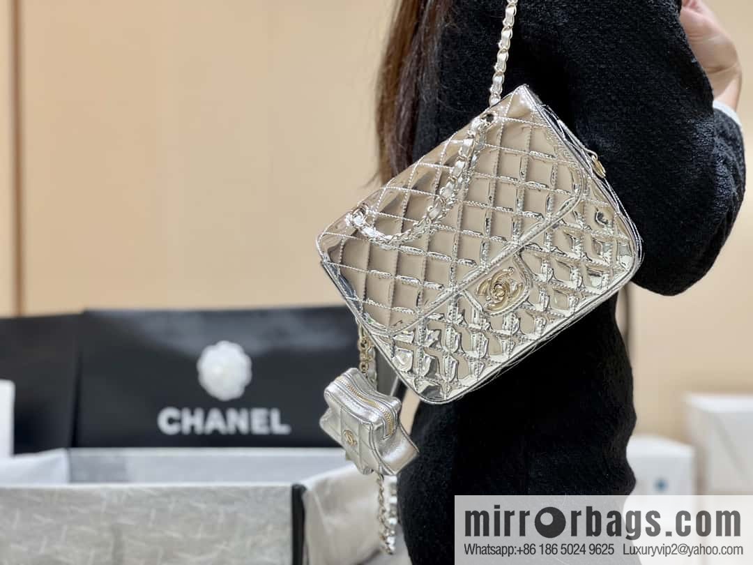CHANEL 24C early spring vacation series catwalk patent leather double backpack AS4649