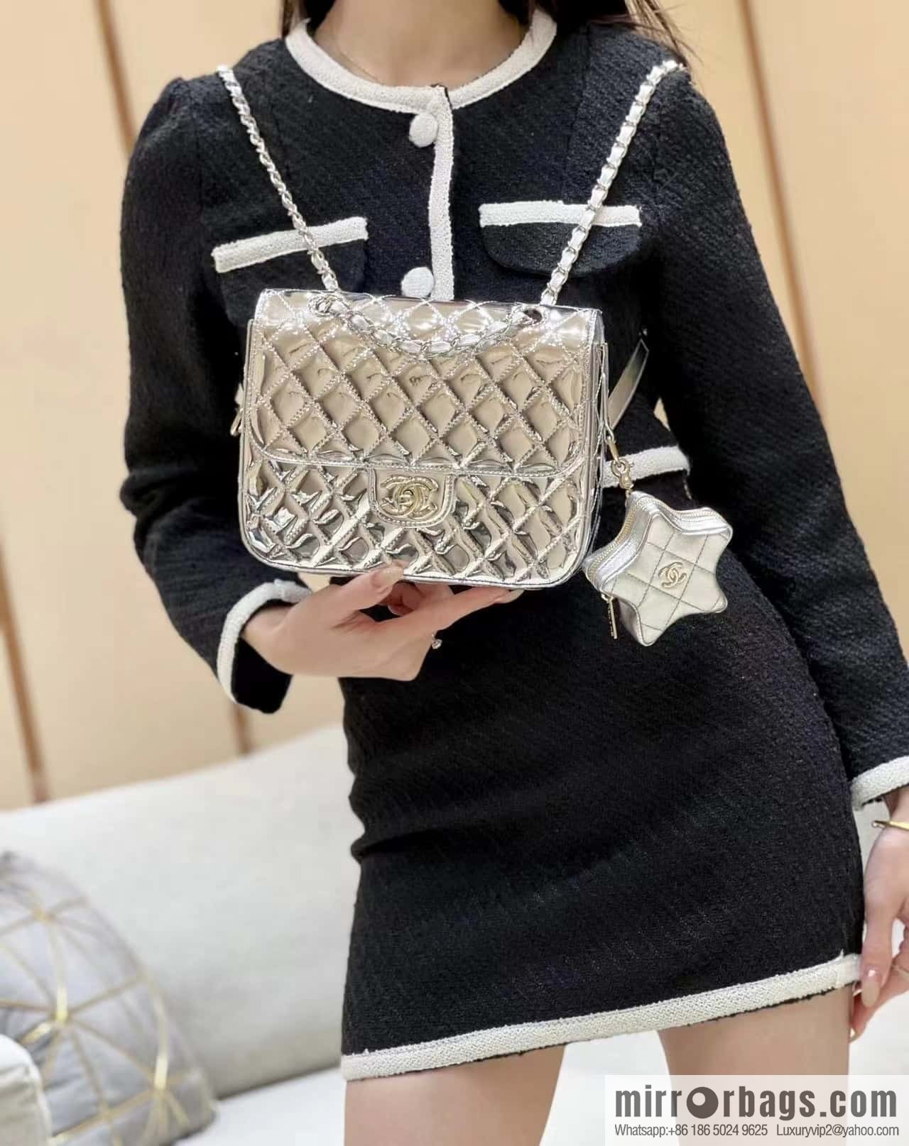 CHANEL 24C early spring vacation series catwalk patent leather double backpack AS4649