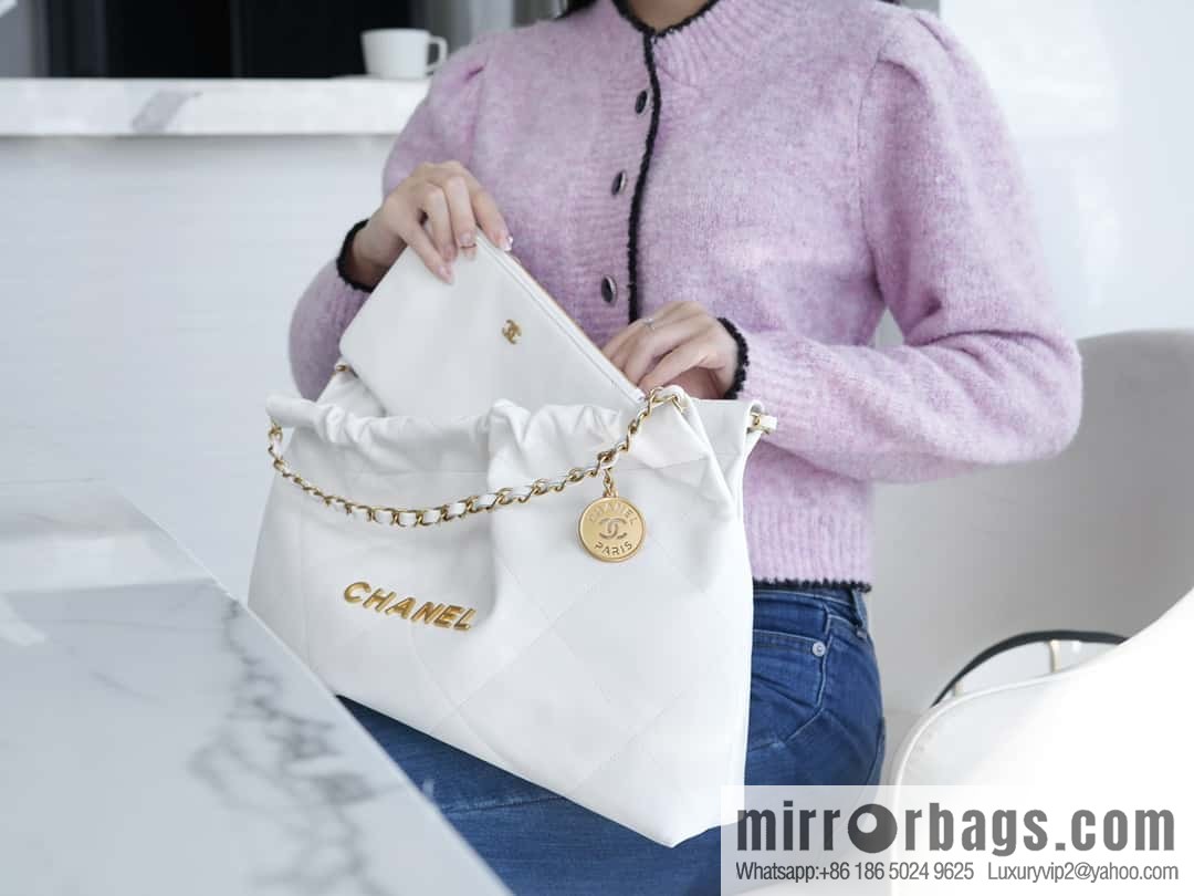 CHANEL 24C Horizontal 22 Handbag AS4486 White Gold Buckle