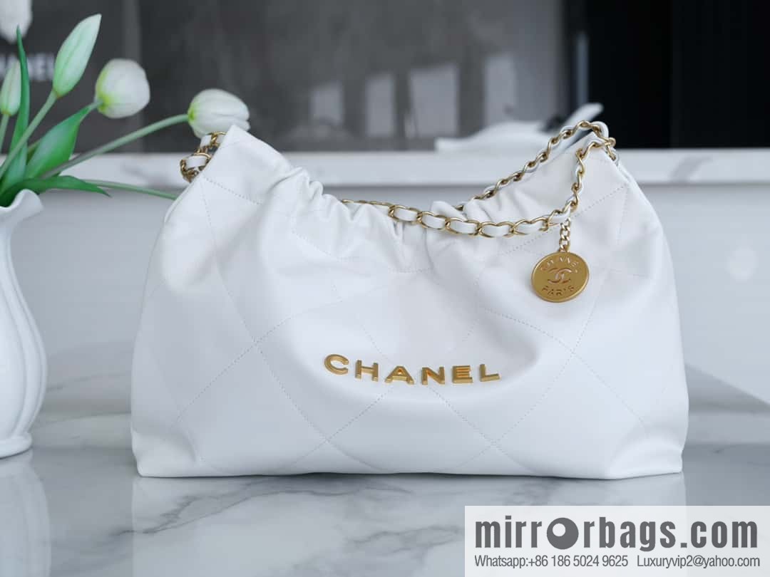 CHANEL 24C Horizontal 22 Handbag AS4486 White Gold Buckle
