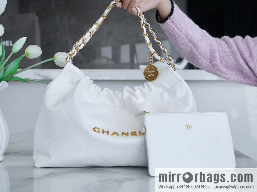 CHANEL 24C Horizontal 22 Handbag AS4486 White Gold Buckle