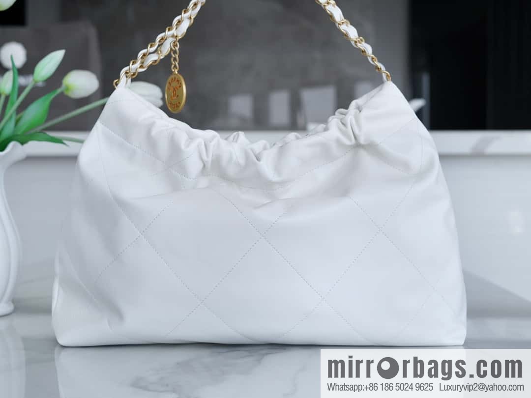 CHANEL 24C Horizontal 22 Handbag AS4486 White Gold Buckle