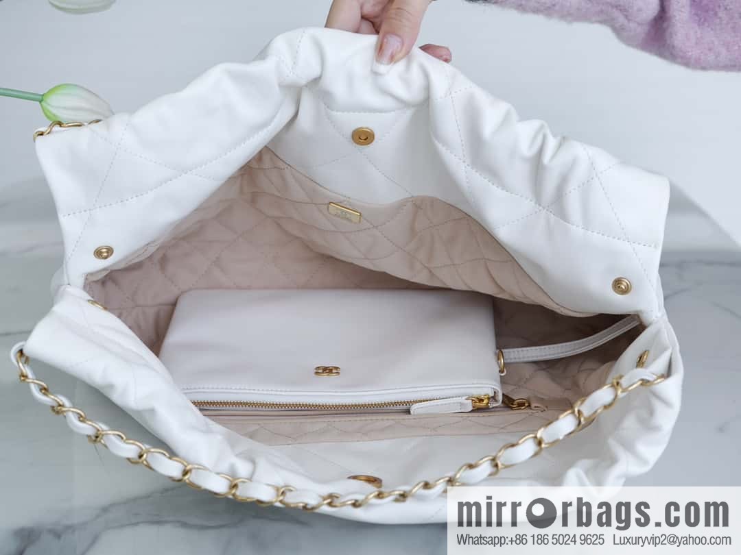 CHANEL 24C Horizontal 22 Handbag AS4486 White Gold Buckle
