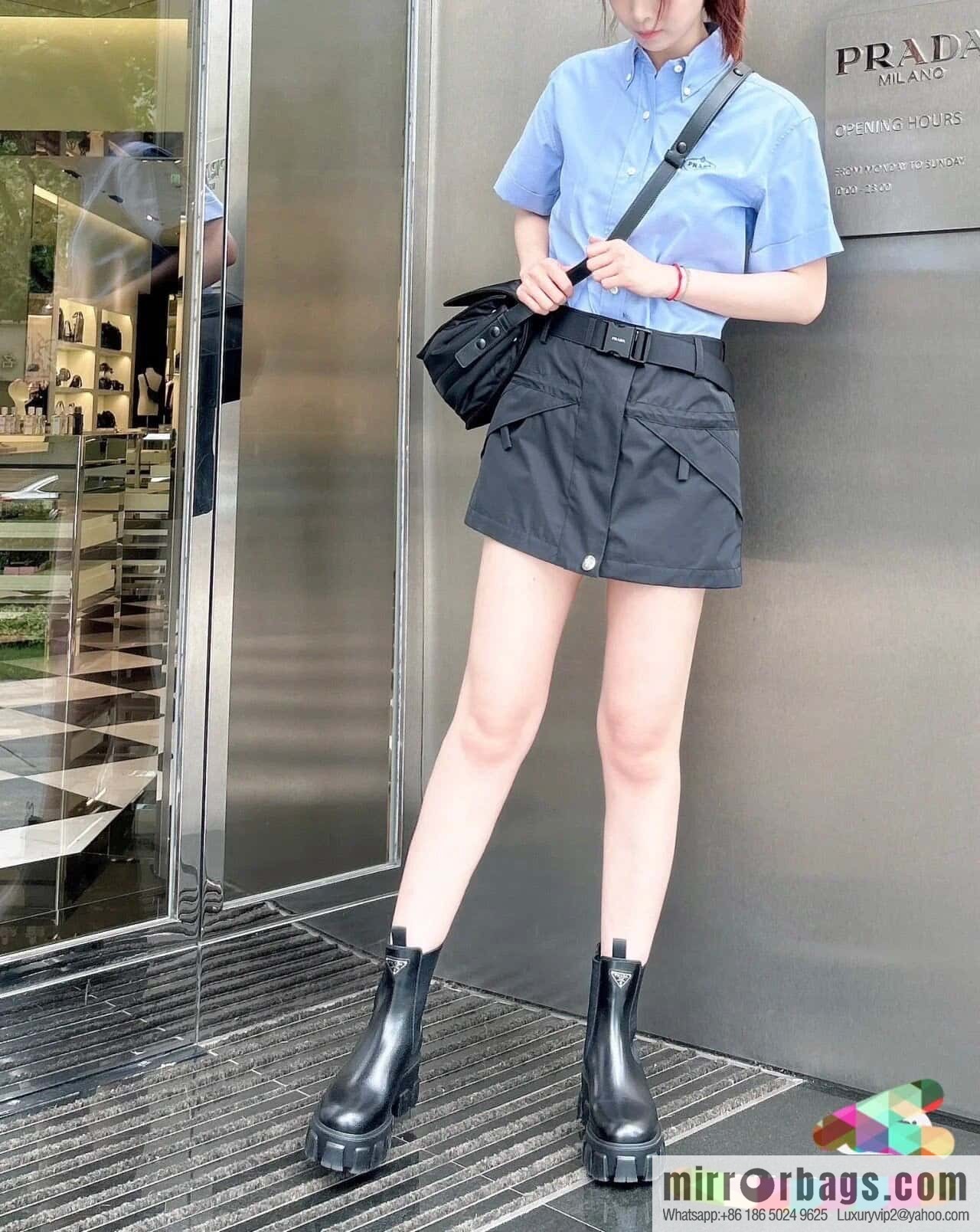 PRADA Triangle standard serrated wheel, muffin thick-bottomed cigarette tube short boots