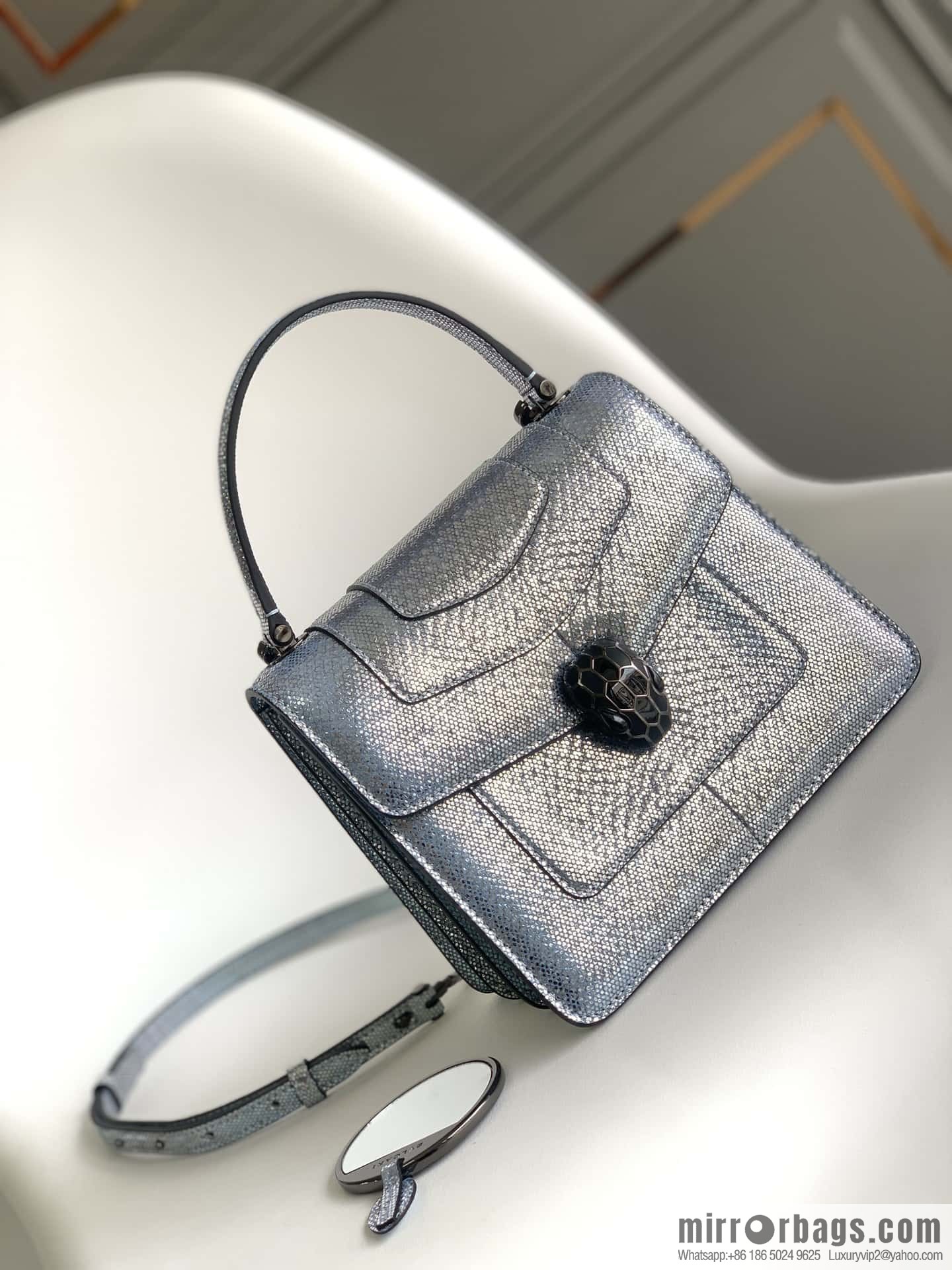 BVLGARI Bulgari Sprpenti Forever snakeskin tote bag 383292 blue 18CM
