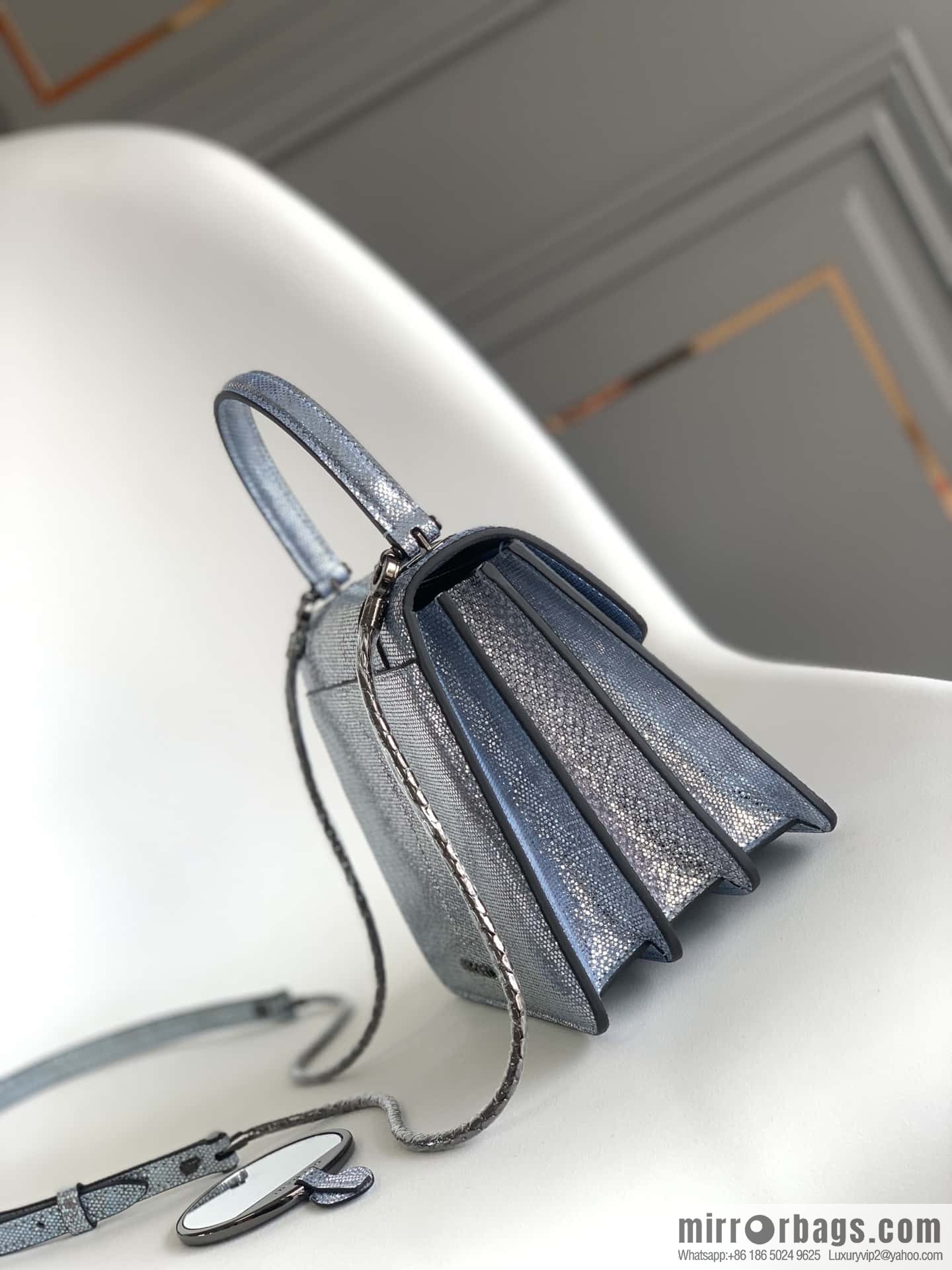 BVLGARI Bulgari Sprpenti Forever snakeskin tote bag 383292 blue 18CM