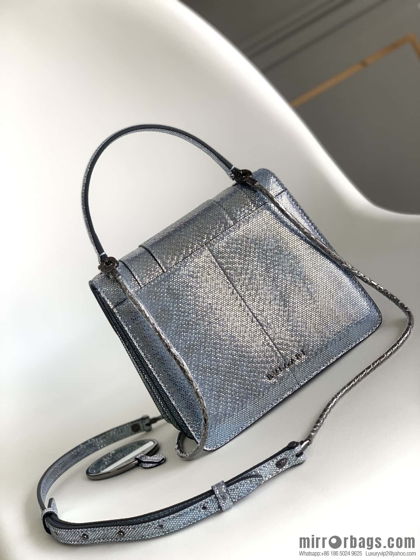 BVLGARI Bulgari Sprpenti Forever snakeskin tote bag 383292 blue 18CM