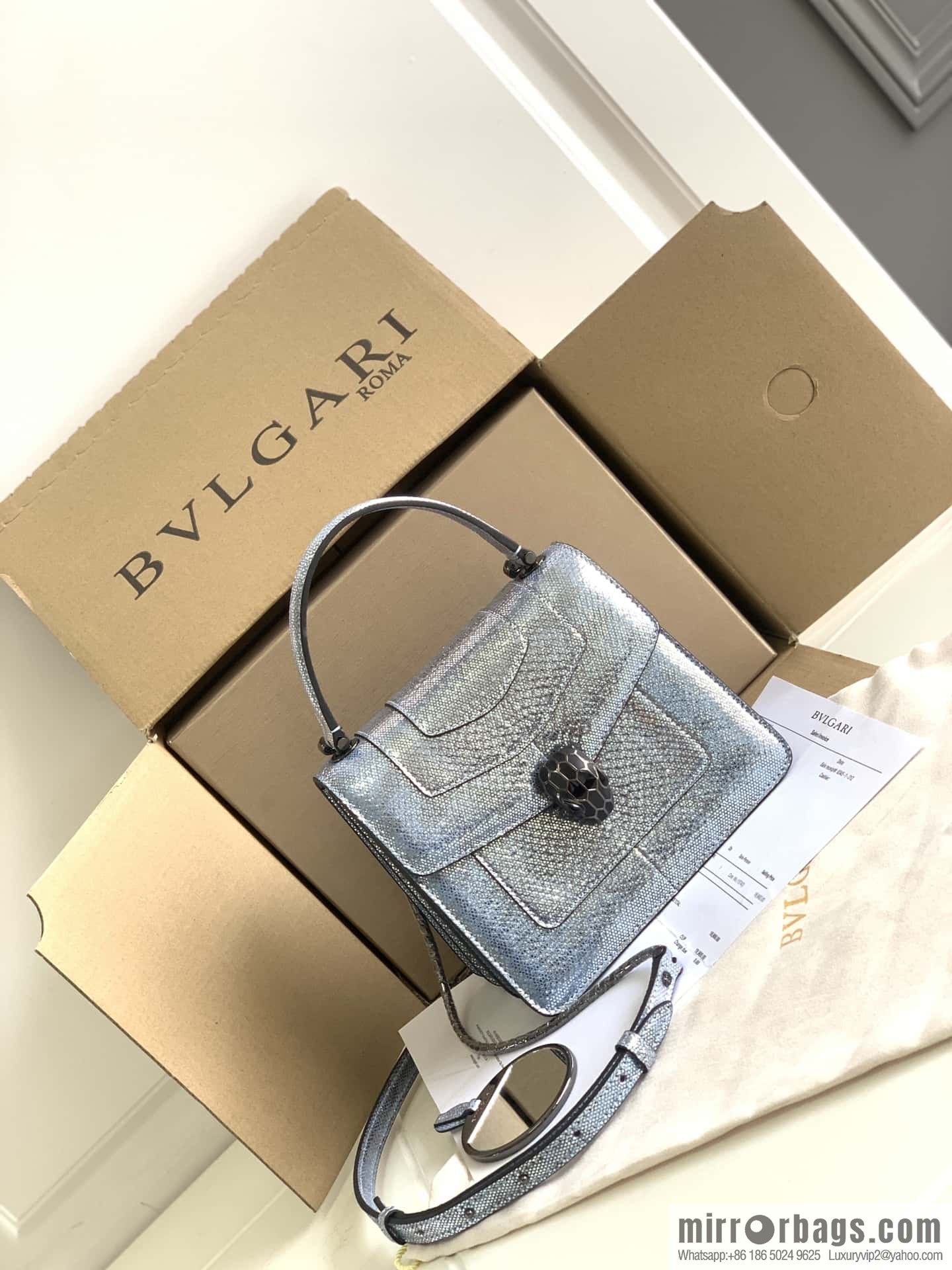 BVLGARI Bulgari Sprpenti Forever snakeskin tote bag 383292 blue 18CM