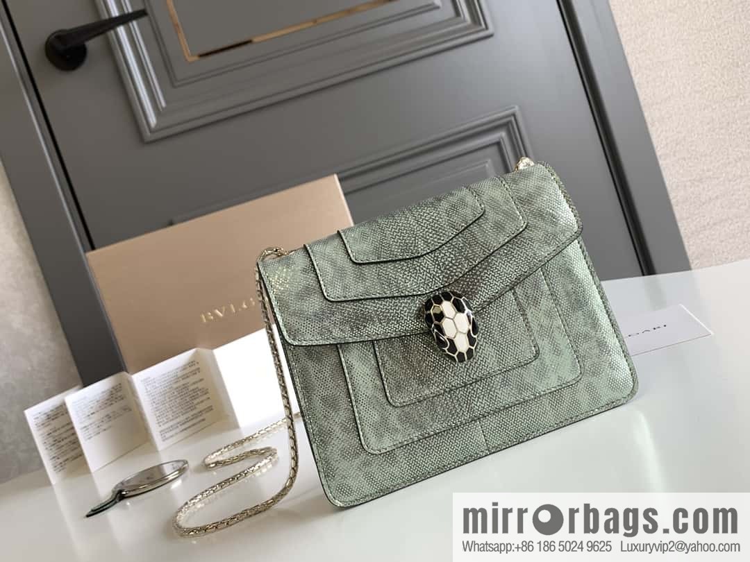 BVLGARI Bulgari Sprpenti Forever water snake skin inner small sheepskin chain bag 618792 mint green 20CM