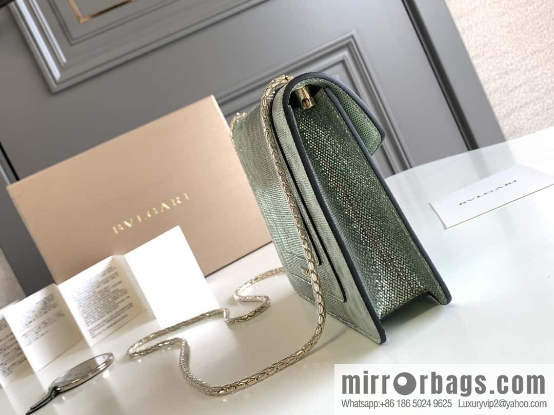 BVLGARI Bulgari Sprpenti Forever water snake skin inner small sheepskin chain bag 618792 mint green 20CM