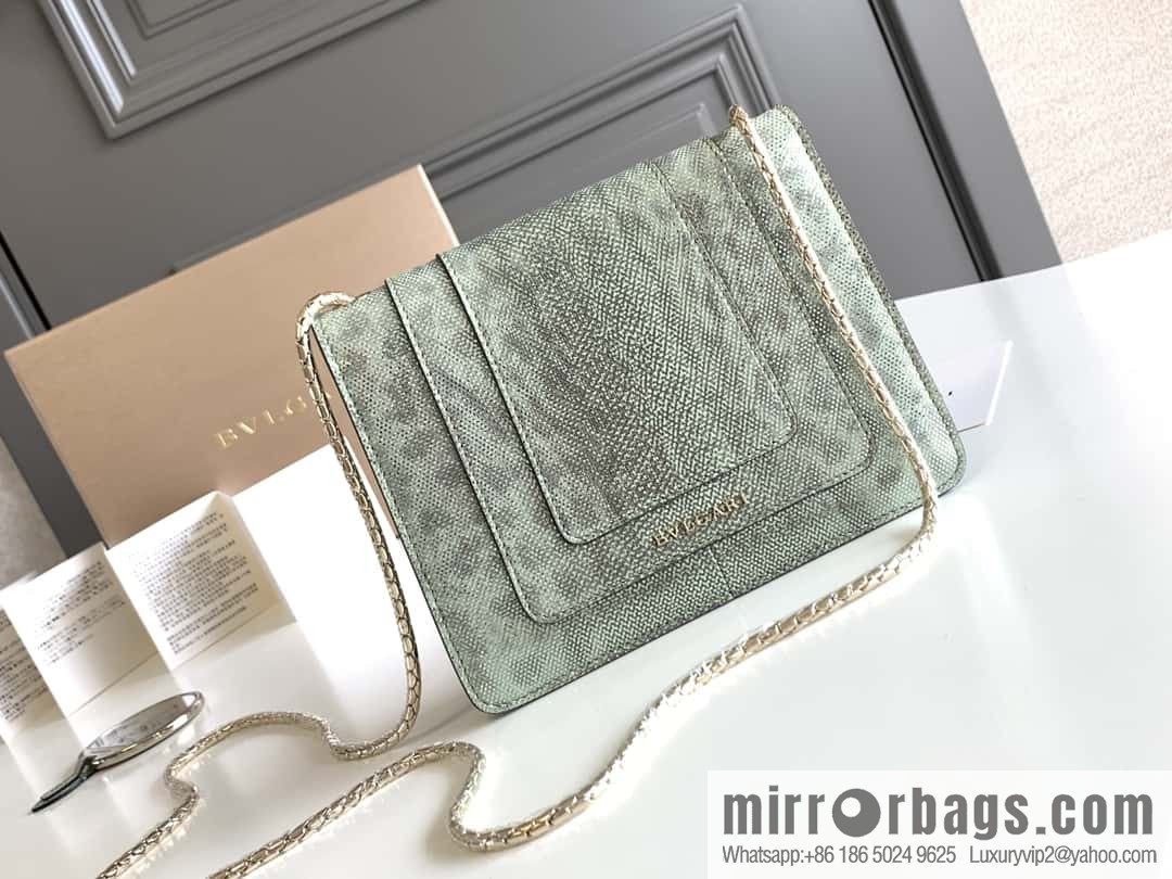 BVLGARI Bulgari Sprpenti Forever water snake skin inner small sheepskin chain bag 618792 mint green 20CM