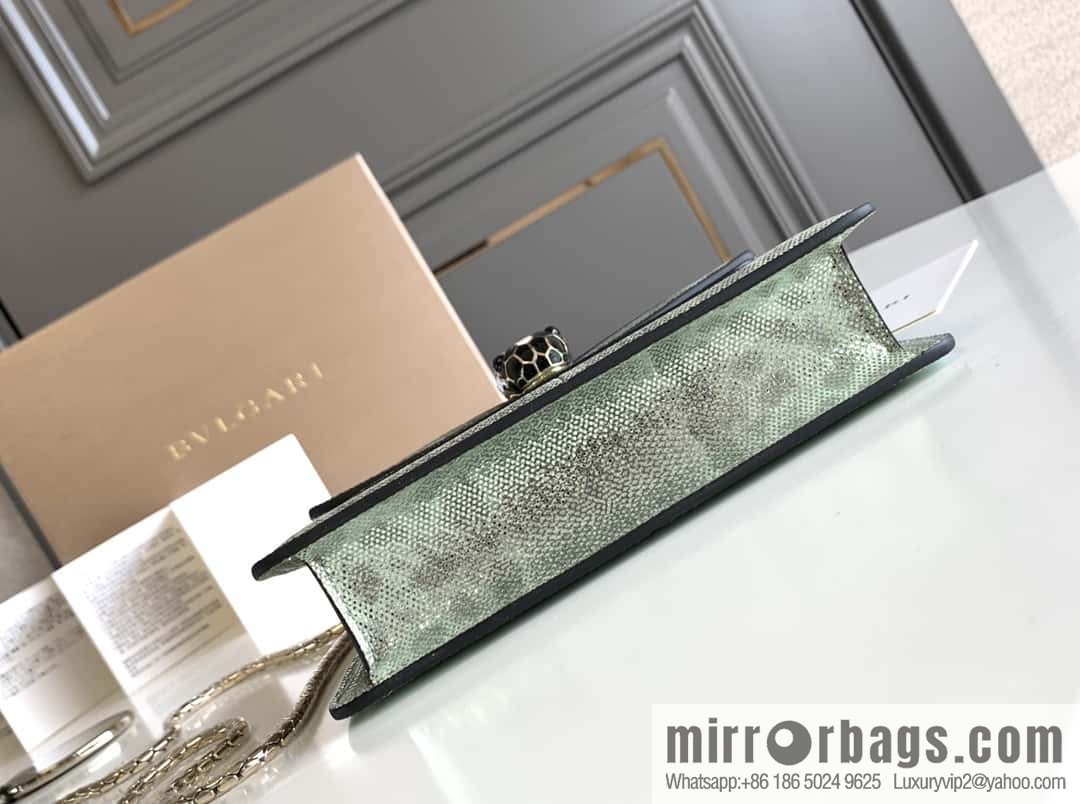 BVLGARI Bulgari Sprpenti Forever water snake skin inner small sheepskin chain bag 618792 mint green 20CM