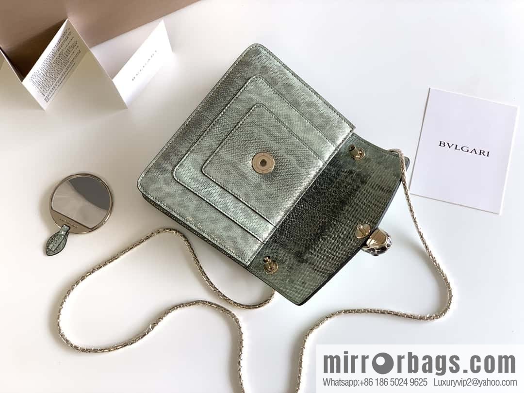 BVLGARI Bulgari Sprpenti Forever water snake skin inner small sheepskin chain bag 618792 mint green 20CM