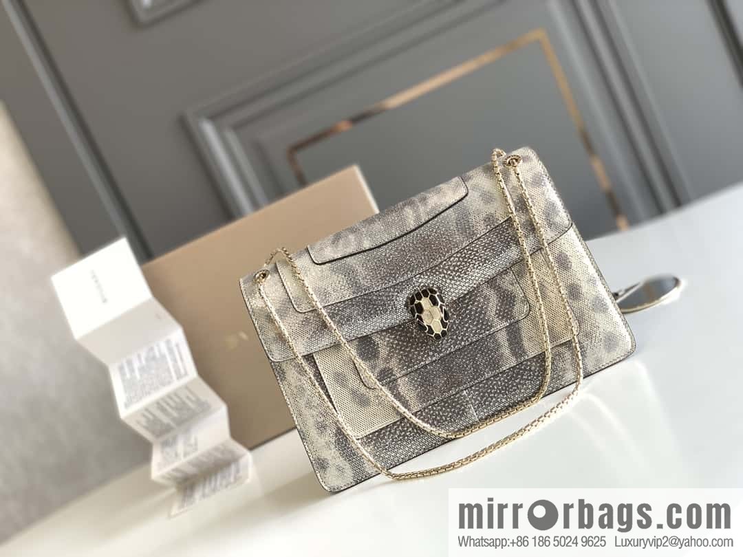 BVLGARI Bulgari Sprpenti Forever water snake skin inner small sheepskin oblique span bag 383262 milk protein stone metal texture 27.5CM